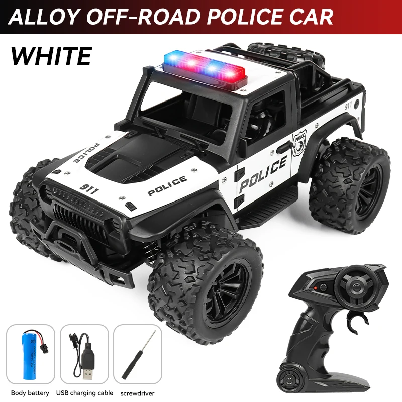Voiture de police tout-terrain télécommandée, lumières de police cool, sons de sirène simulés, corps