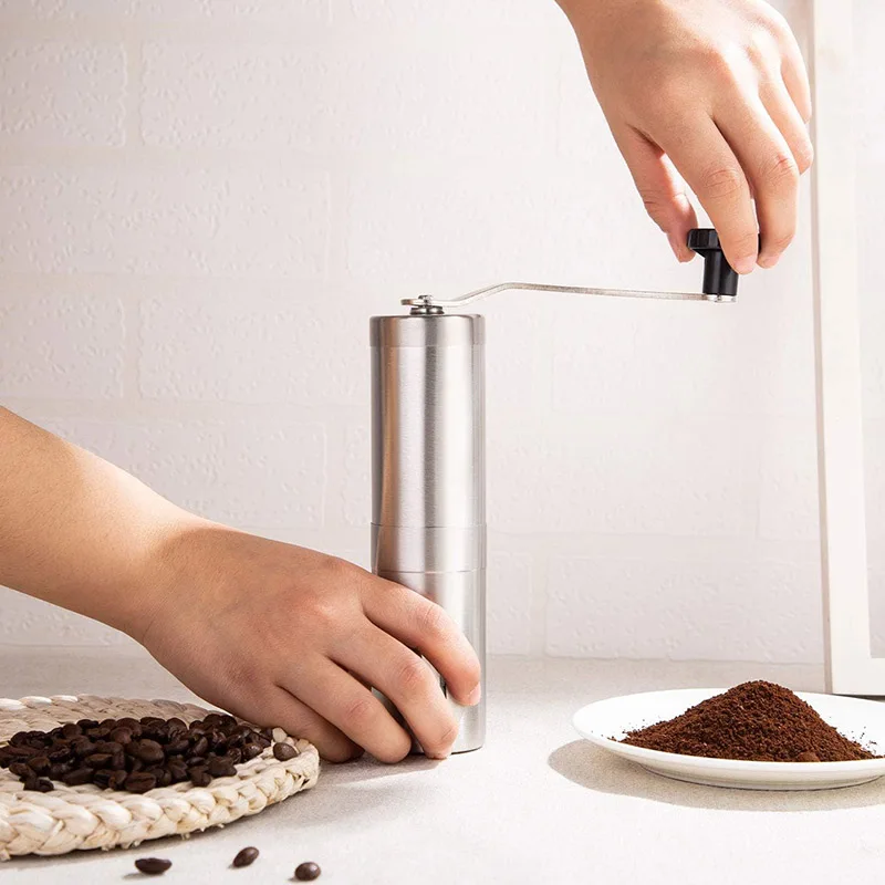 Moulin à café manuel en acier inoxydable, fraise conique manuelle, avec manivelle et 18 réglages rég