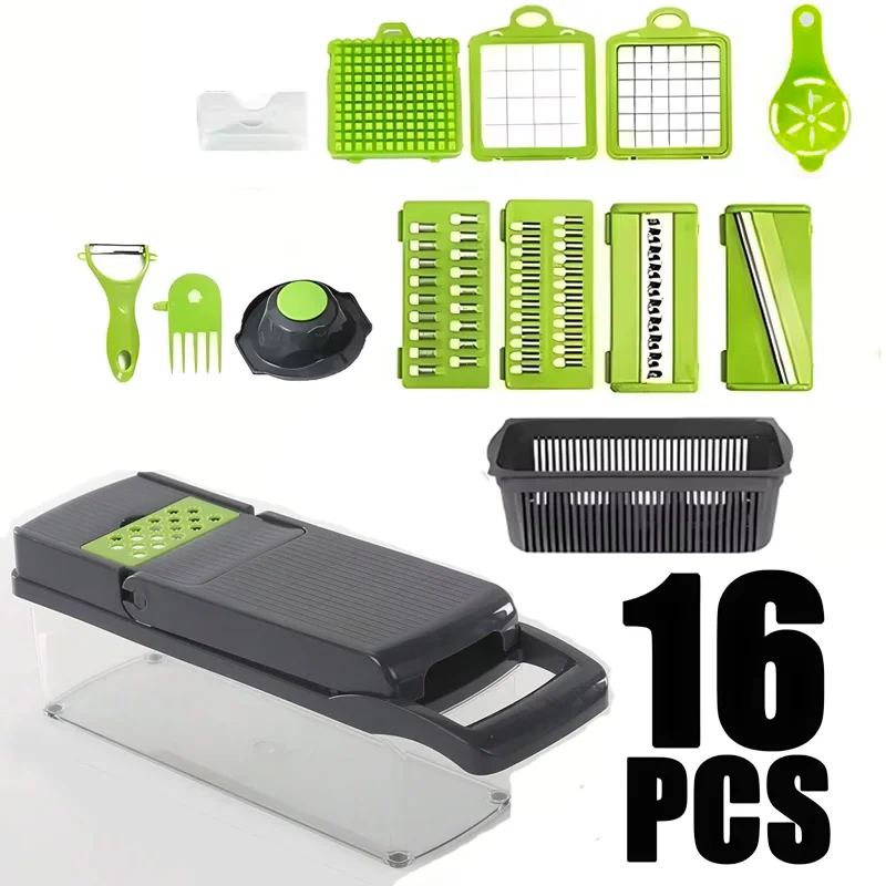 Ensemble de 16 pièces pour hacher les légumes, hachoir à oignons, poignée, râpe à aliments, hachoir