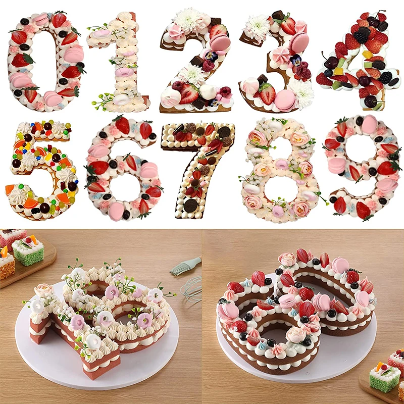 LMETJMA 10 pouces 3D grand nombre moule à gâteau 0-9 moules à gâteaux en Silicone numérique formes d