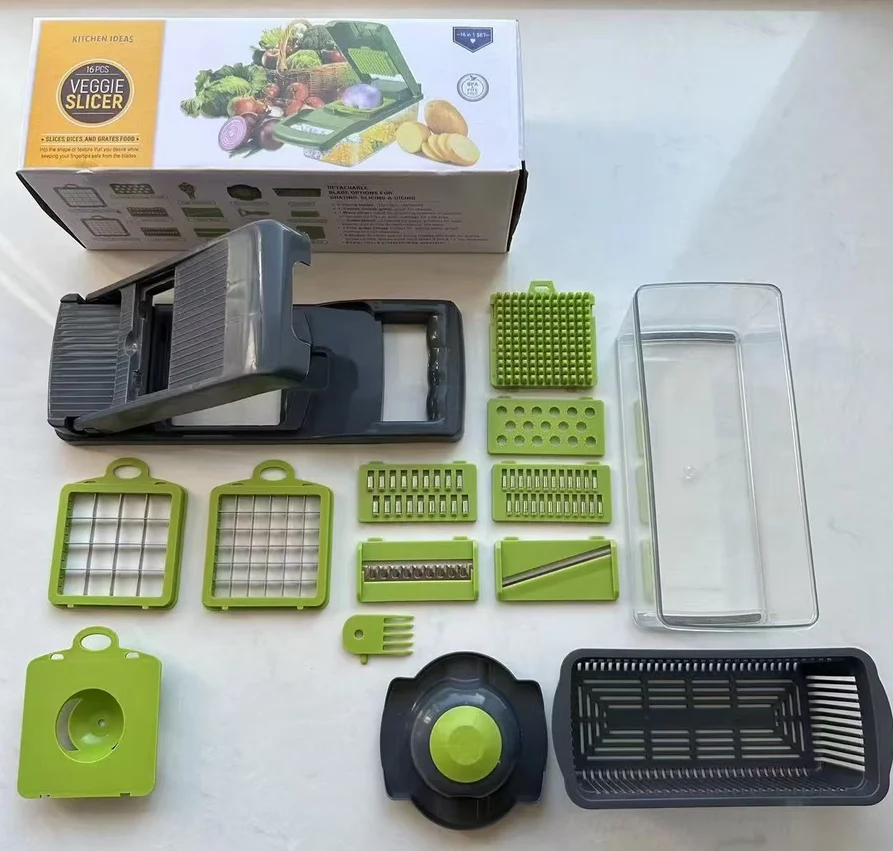 Ensemble de 14/16 pièces : Hachoir à légumes, Hachoir à oignons, Râpe à aliments avec poignée, Hacho