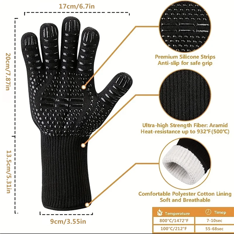 1/2 pièces gants de Barbecue mitaines de four résistantes aux hautes températures 500 800 degrés gan