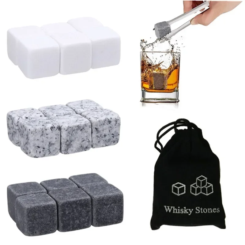 6 pièces pierres à Whisky soufflant glaçon refroidisseur réutilisable Whisky glace pierre Whisky roc