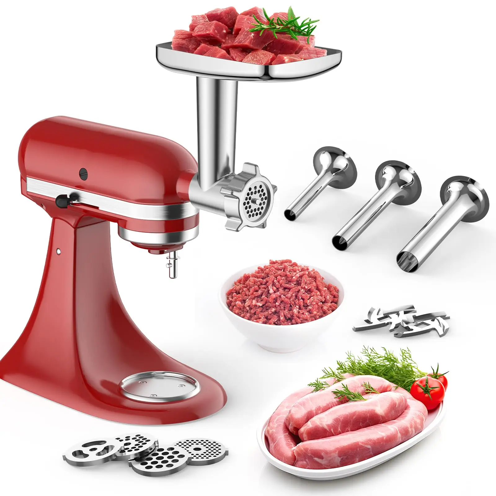 Accessoire de hachoir à viande en métal Gvode pour batteur sur socle KitchenAid avec 4 plaques de ha