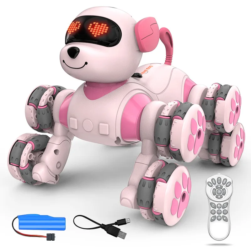 Nouveau chien robot télécommandé intelligent - Chien acrobatique à 8 roues, forme d'animal de compag