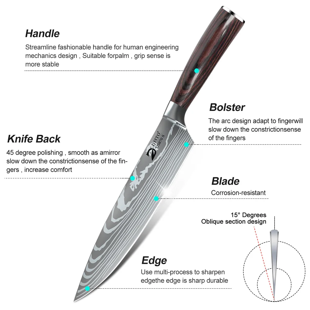 MDHAND 8 pièces couteau de cuisine damas acier inoxydable couteau de Chef utilitaire épluchage désos
