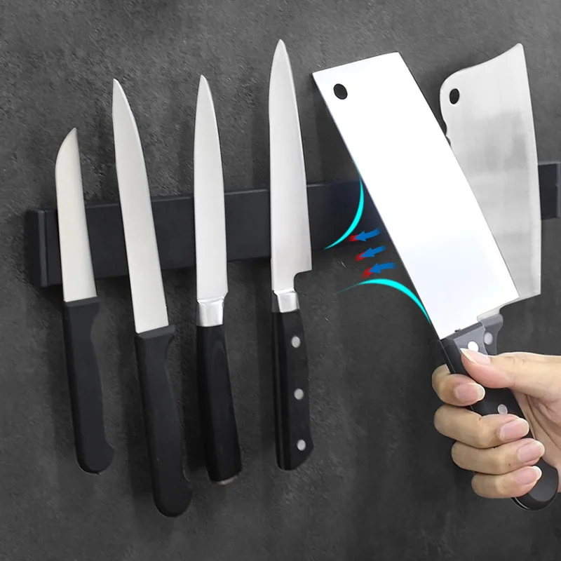 Porte-couteau magnétique noir en acier inoxydable 304, plusieurs tailles, support mural sans perçage