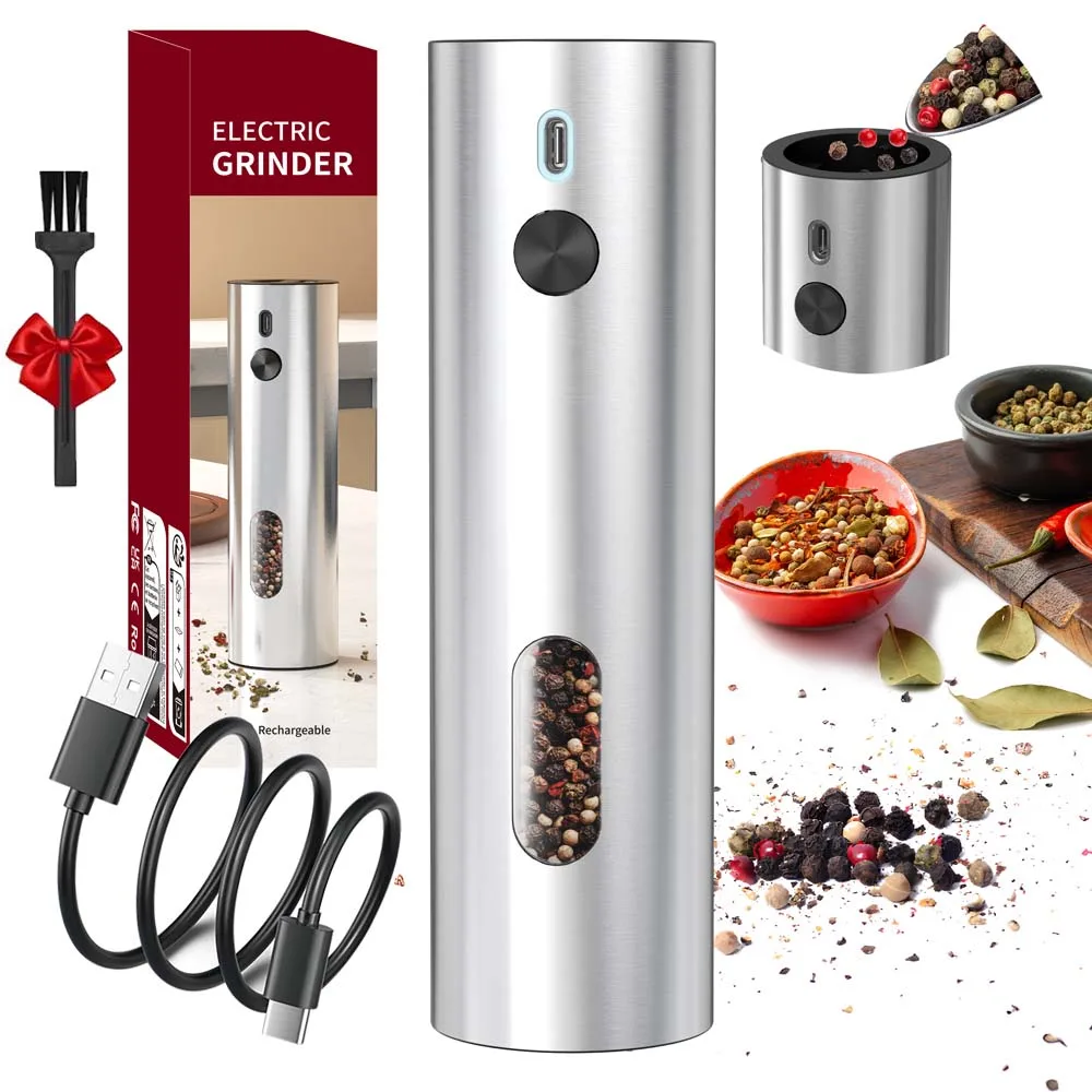 Ensemble de moulin à sel et à poivre Rechargeable USB, moulin à poivre électrique en acier inoxydabl