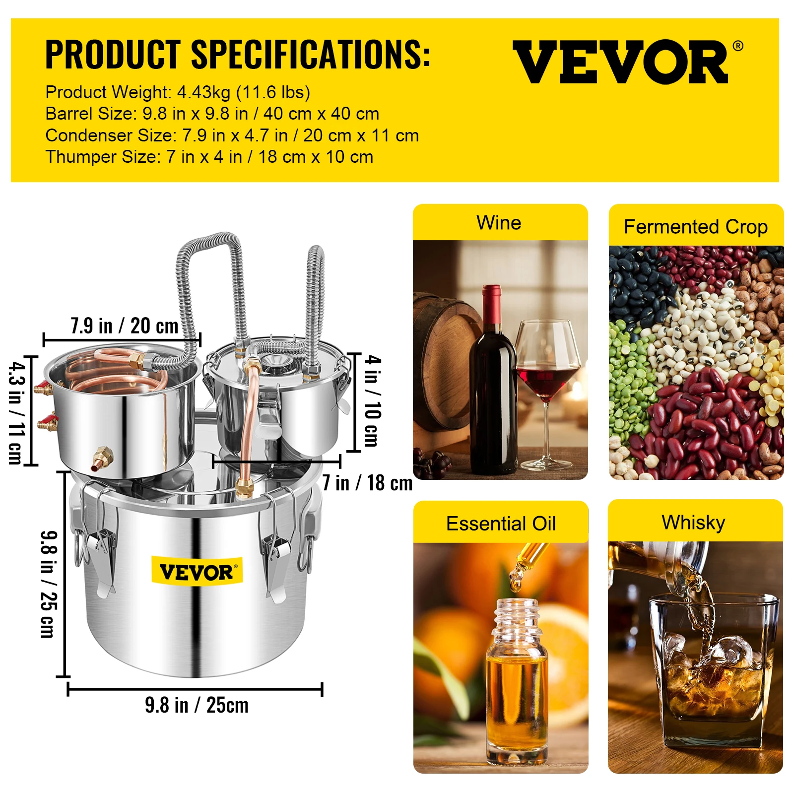 SucceBuy 12L 20L 30L 50L distillateur de brassage d'alcool bricolage appareil Moonshine acier inoxyd