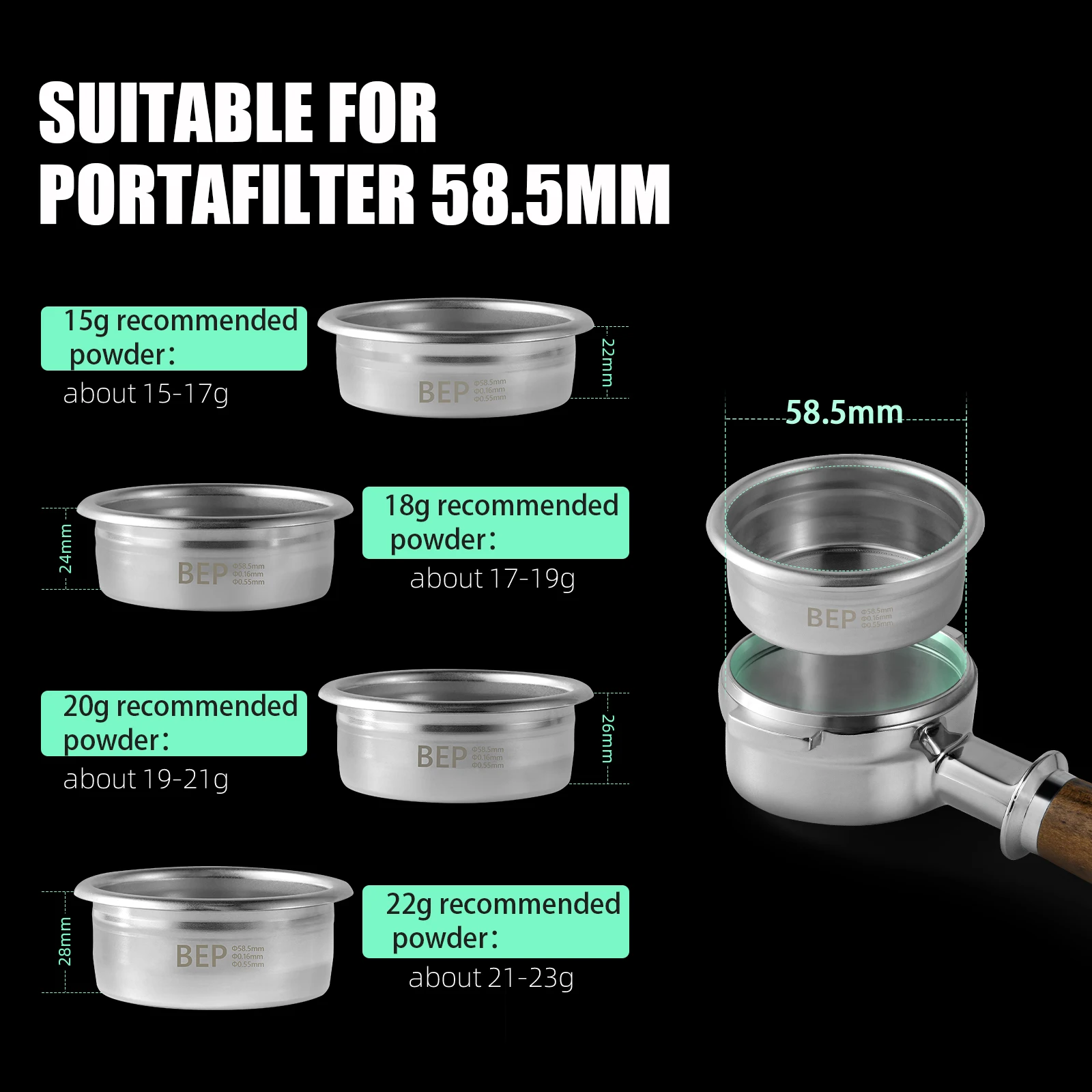 MHW-3BOMBER Expresso Café Filtre mir 12/15/18/20/22g Tasse Double Couche Livre Compatible avec Espre