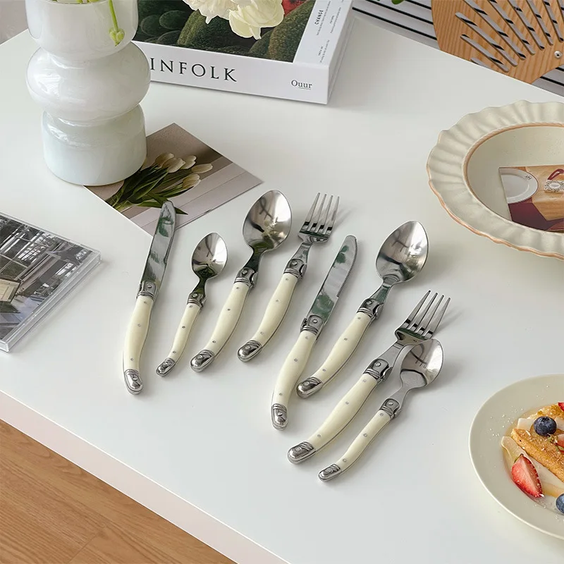 Laguiole – ensemble de couverts, couteau à Steak, fourchette, cuillère à dîner, cuillère à café, cou