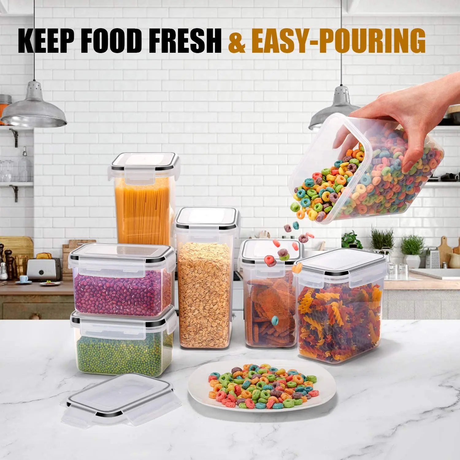 Ensemble de conteneurs alimentaires de cuisine, 7 pièces, boîte de rangement hermétique en plastique