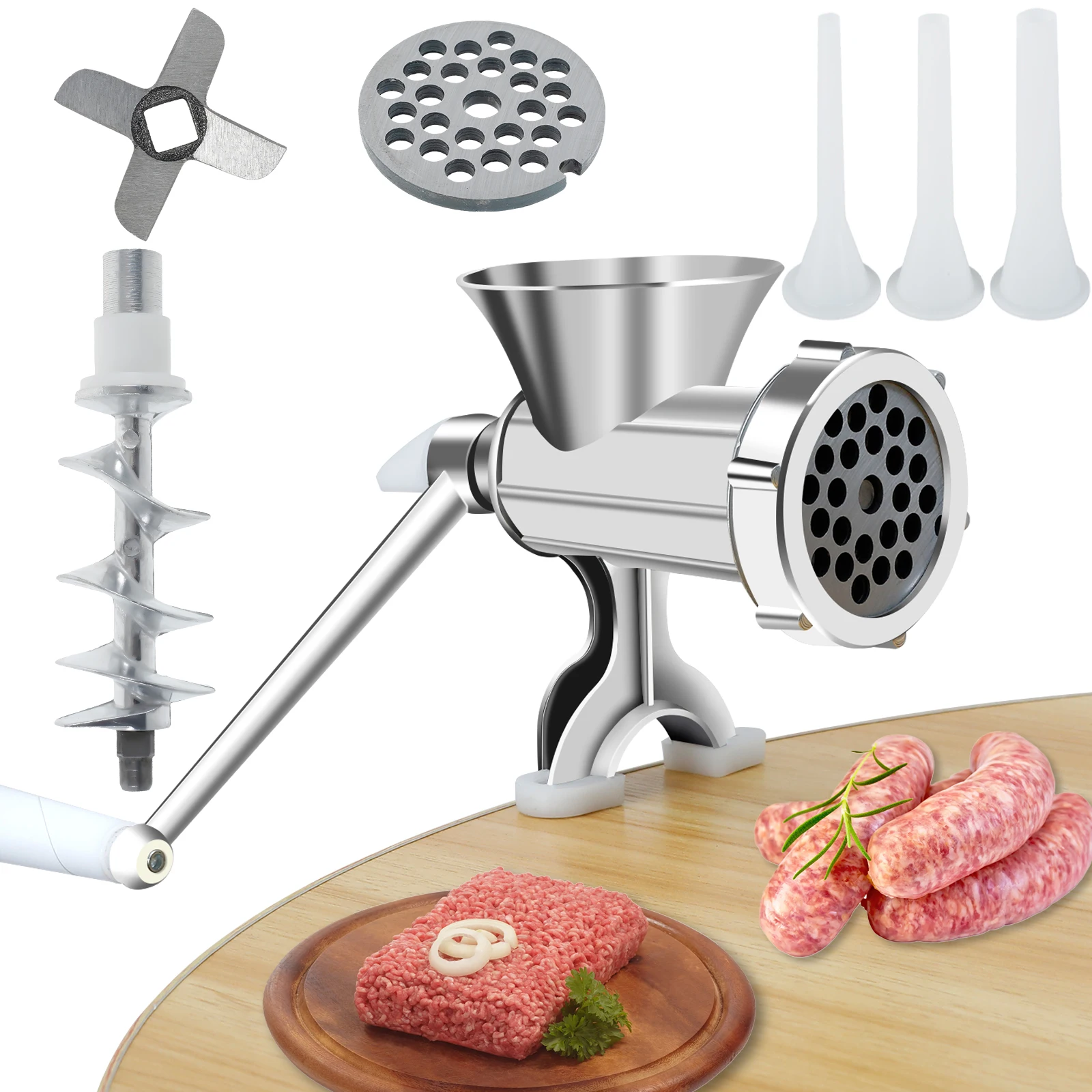 Hachoir à viande manuel avec poignée, manivelle, antirouille, machine à saucisses, montage sur table
