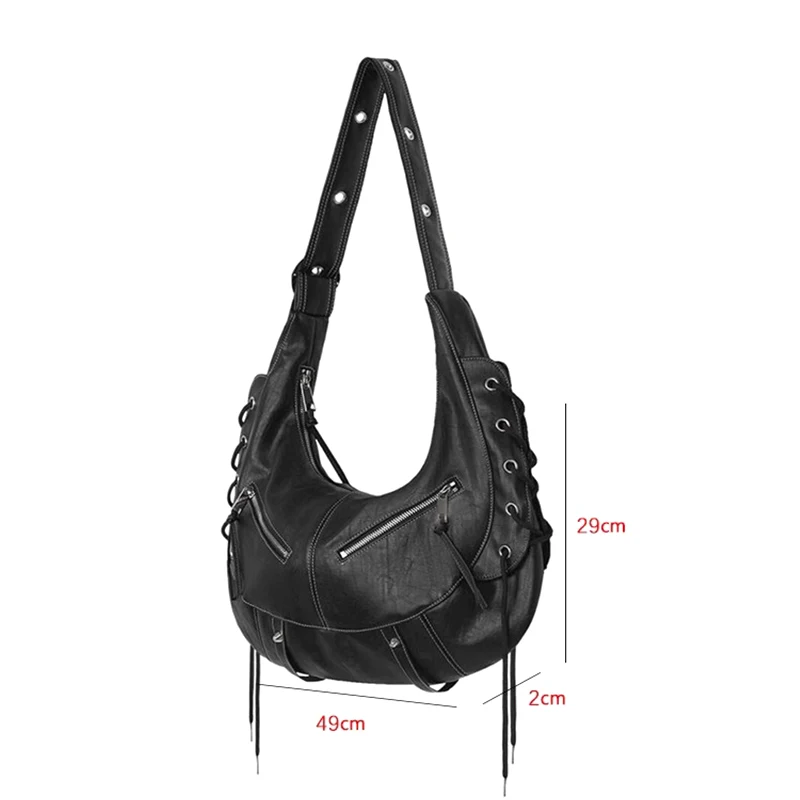 Sac à bandoulière de style Punk avec sangles multi-trous, sac de moto Cool, fourre-tout souple décon
