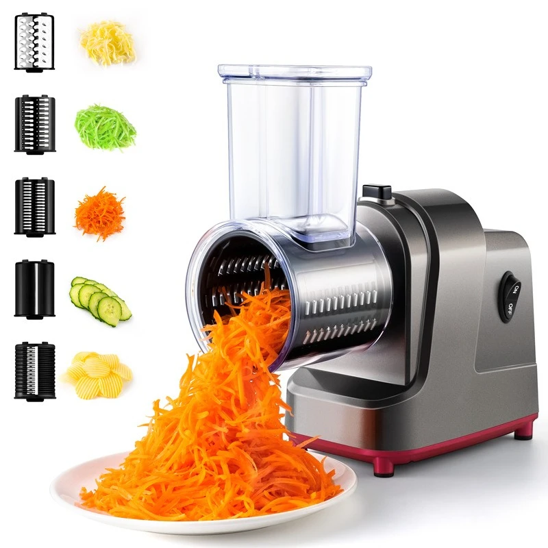 Robot culinaire électrique 5 en 1 : trancheuse de légumes, broyeur, coupe-pommes de terre et râpe à