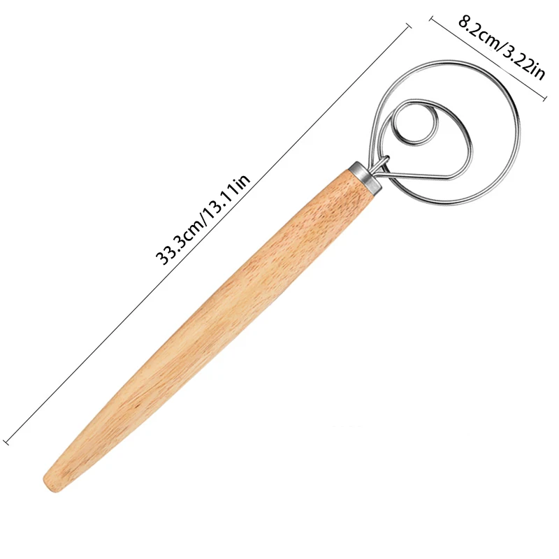 Leeseph – fouet à pâte danois 13 pouces, mélangeur à pain, outils de fabrication manuels avec manche