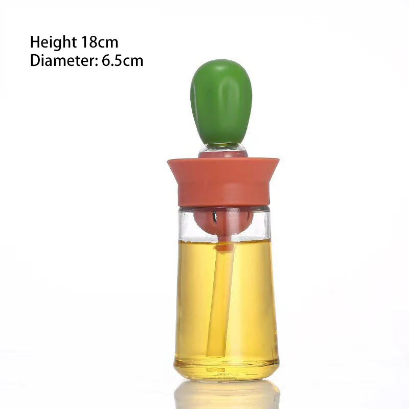 Bouteille distributrice d'huile 2 en 1 avec brosse, distributeur d'huile d'olive en verre, brosse à