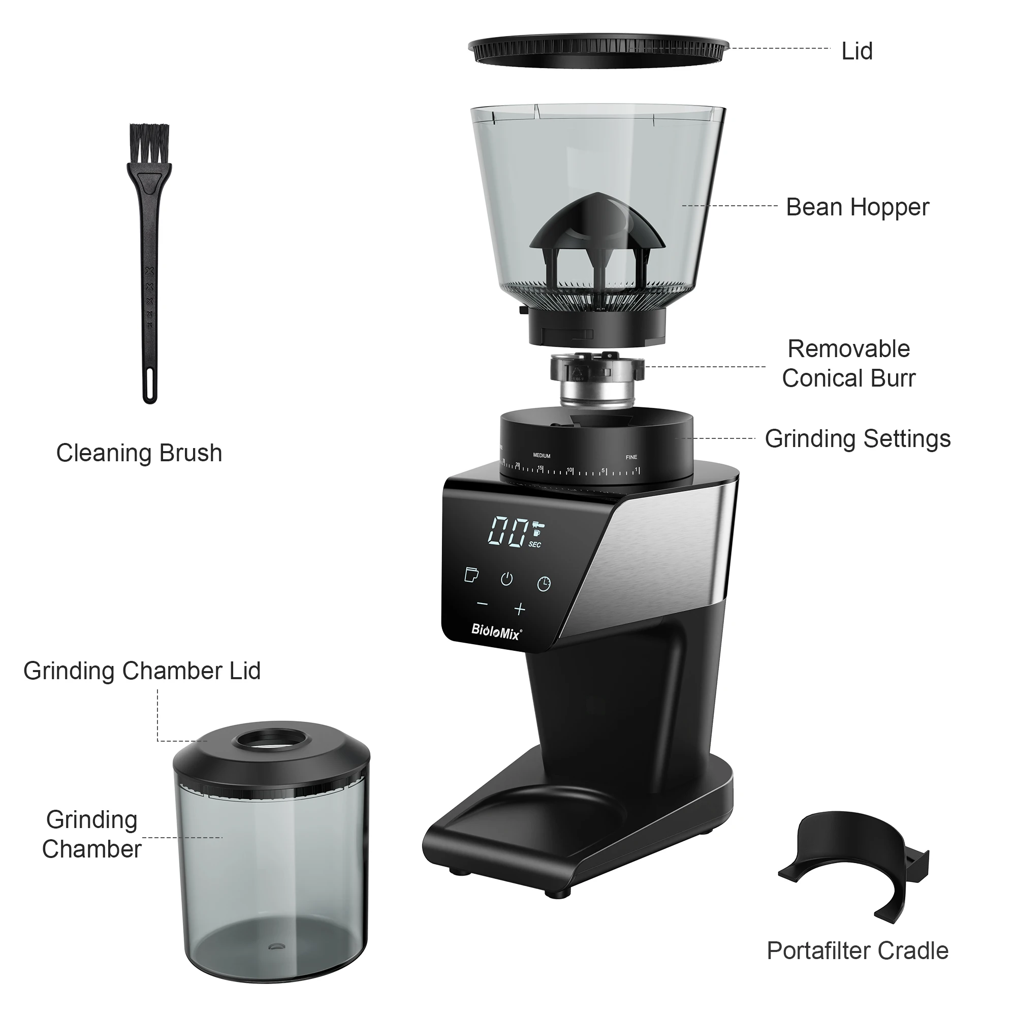 BioloMix-Moulin à café électrique automatique, broyeur à bavures, 30 vitesses pour expresso, café am