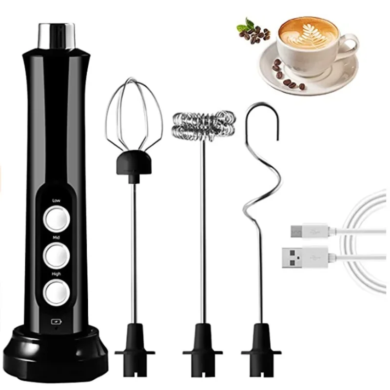 Mousseur à lait électrique 3 en 1, Machine à mousse de lait Rechargeable, mousseur à main, haute vit