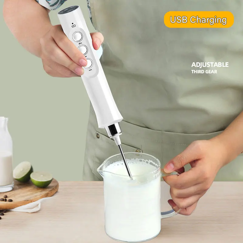 Mousseur à lait électrique 3 en 1, Machine à mousse de lait Rechargeable, mousseur à main, haute vit