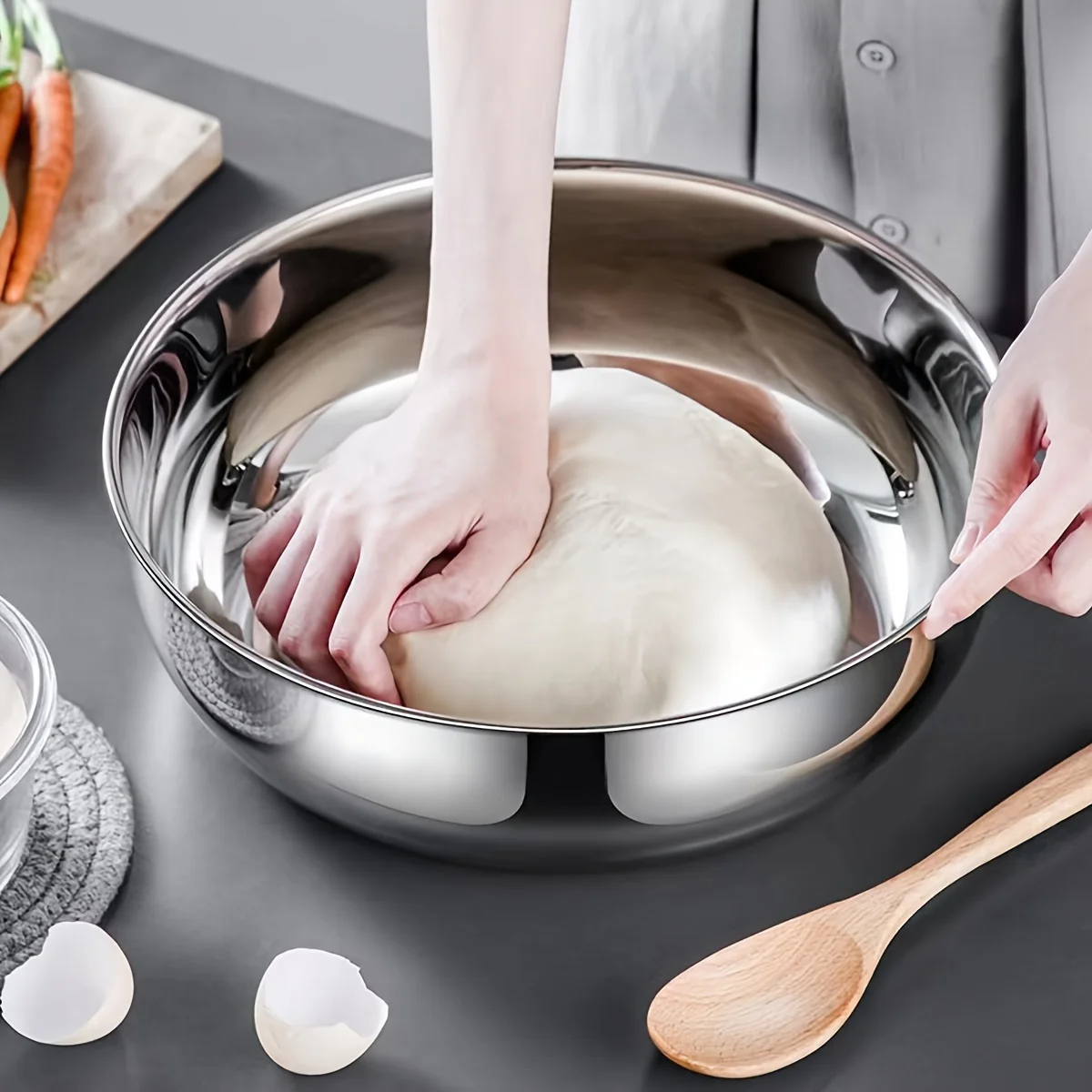 Grand bol à mélanger multifonctionnel en acier inoxydable – Parfait pour les ingrédients de pâte, de