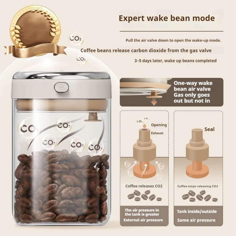 Pot scellé sous vide de grains de café de qualité alimentaire avec traqueur de date et conteneurs de