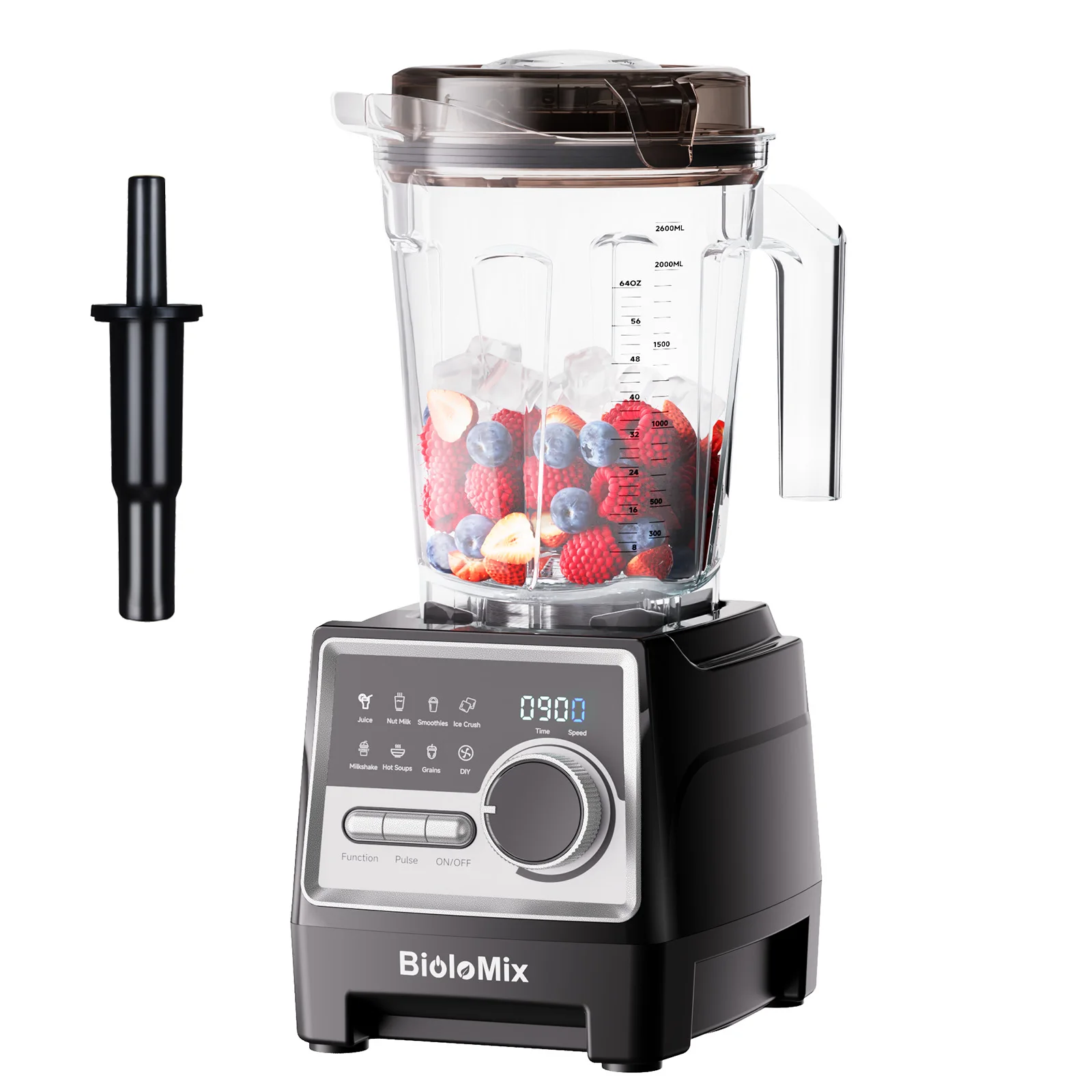 BioloMix Mélangeur professionnel 1500 W avec pot sans BPA de 2,6 L avec 6 lames, 7 programmes prédéf