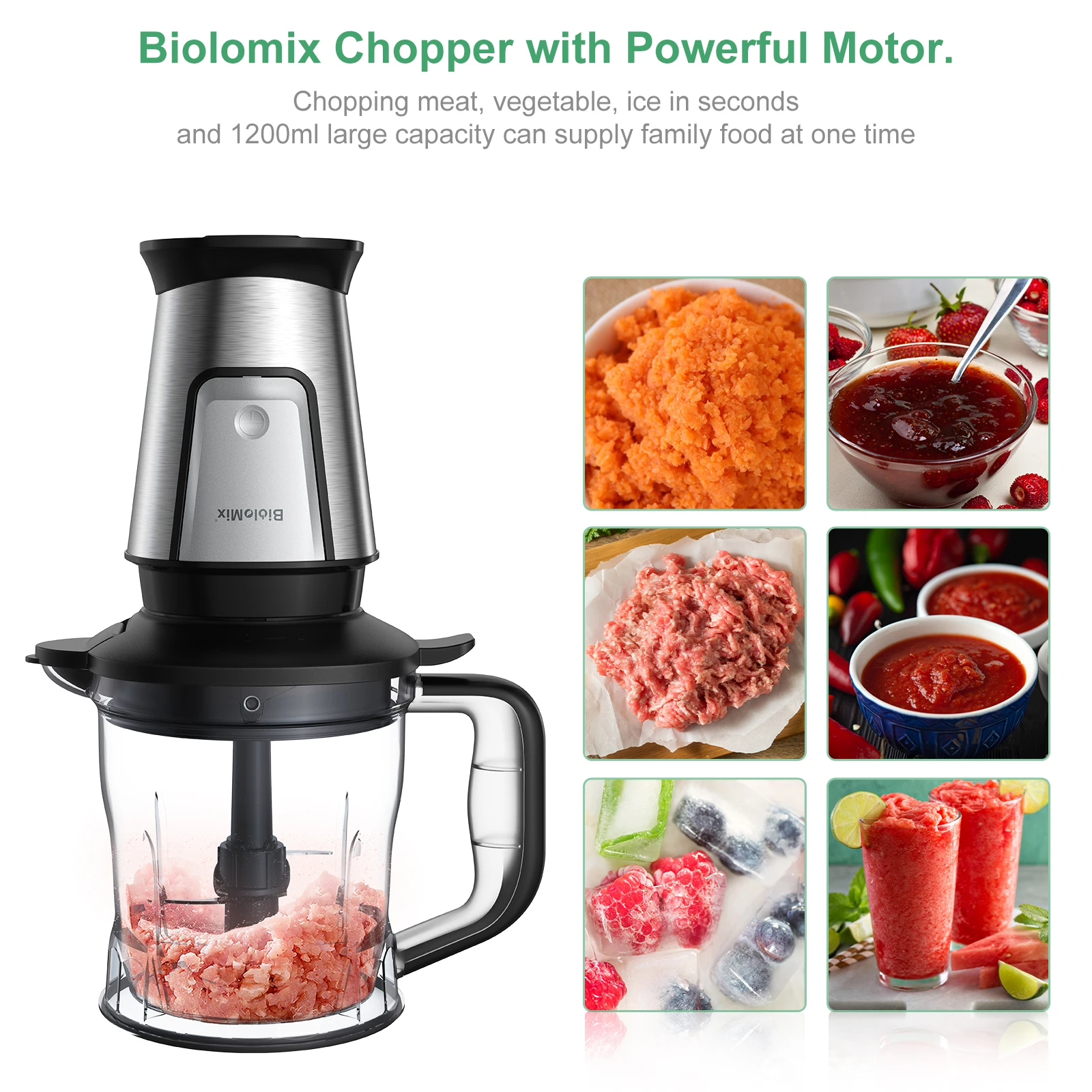 BioloMix-Robot Culinaire Multifonctionnel 3 en 1, Mixeur Portable Ju479, Hachoir à citrouille et Bro