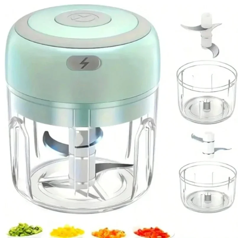 Broyeur d'ail électrique double vert à trois lames, robot multifonctionnel pour légumes et aliments,