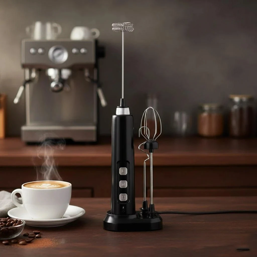 Mousseur à lait portatif Rechargeable, Mini mélangeur électrique avec 3 vitesses, outils de fouet et