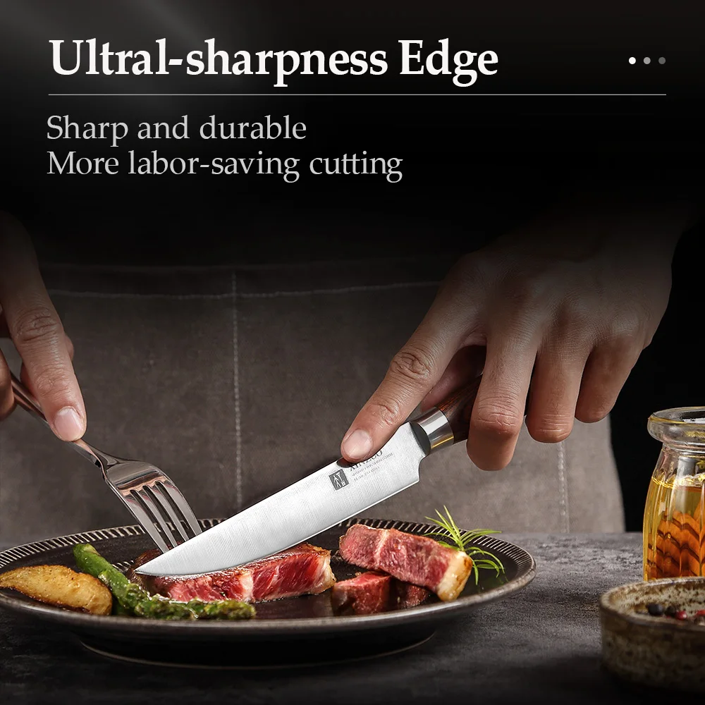 XINZUO Couteau de cuisine professionnel, 5 "Couteau à steak, Rasoir Tranchant, Outils de cuisine, Ma