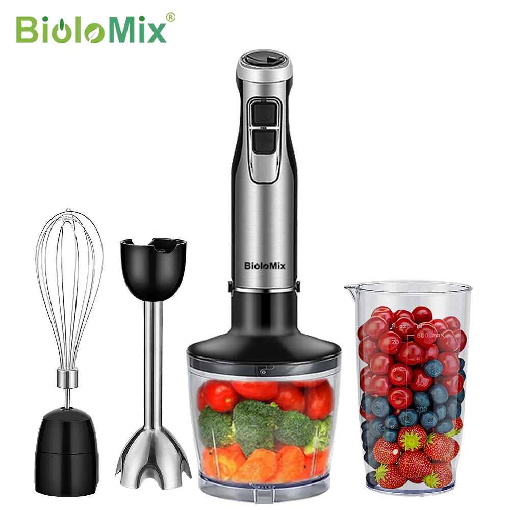 BioloMix – mixeur à Immersion 4 en 1, haute puissance 1200W, avec hachoir et tasse à Smoothie, lames