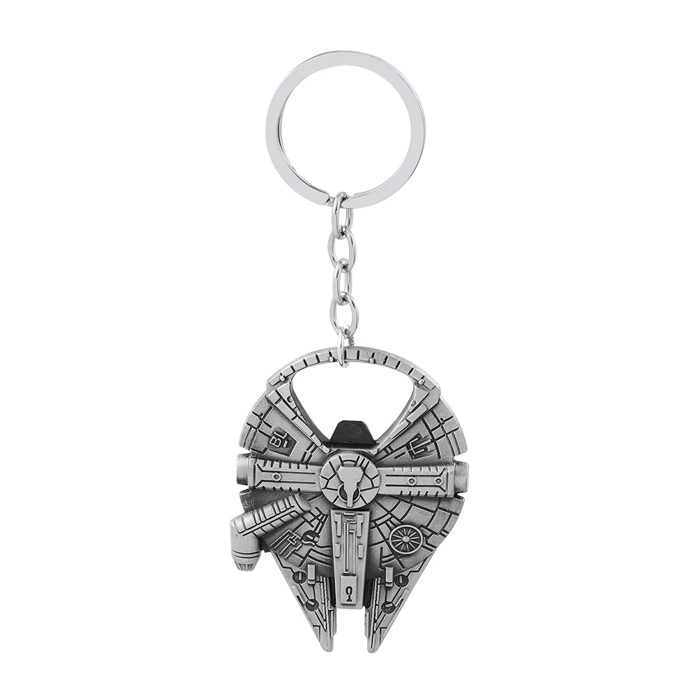 Porte-clés en métal de collection Star Wars, avec pendentif en forme de vaisseau spatial et de robot