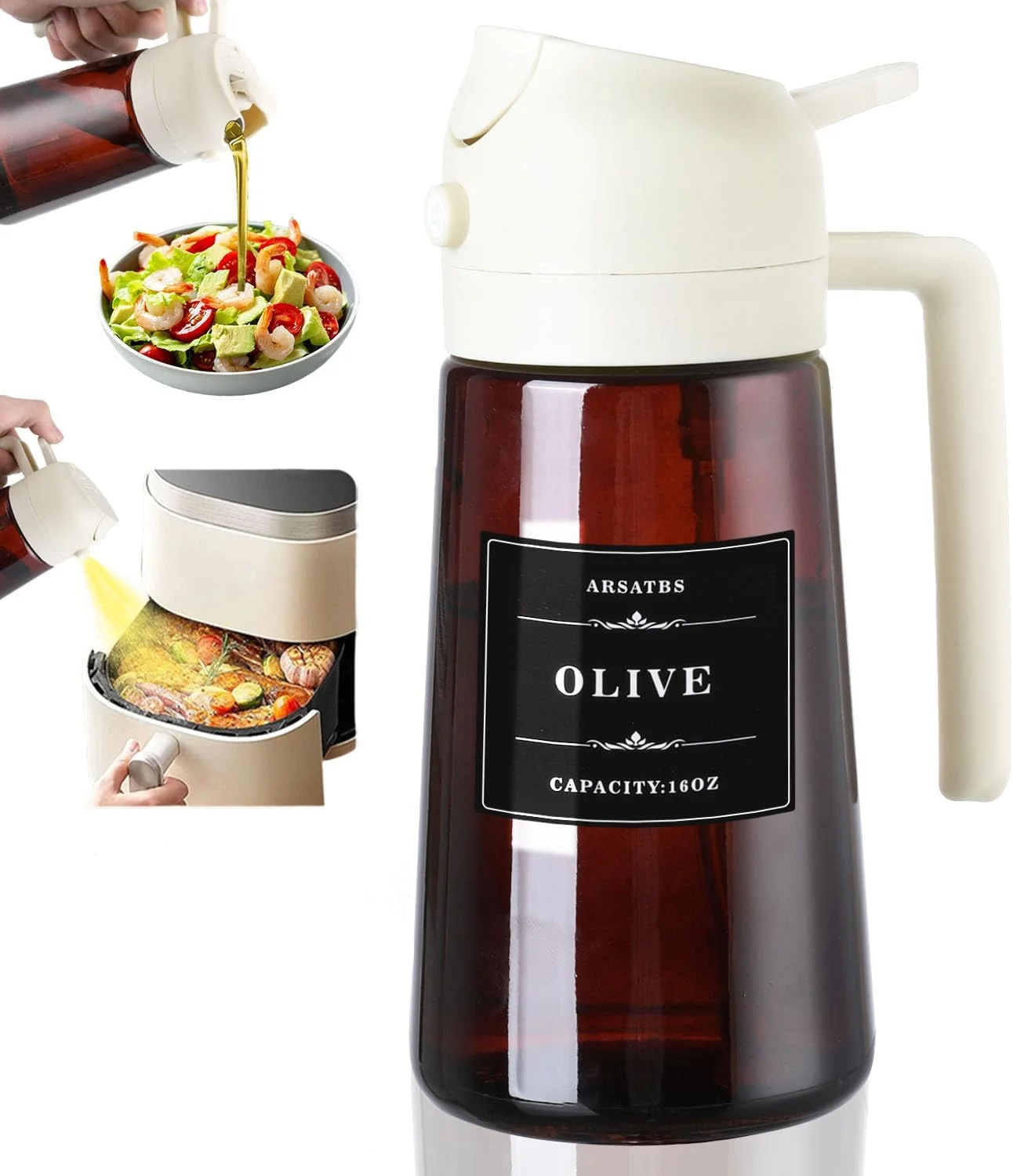 Distributeur et pulvérisateur d'huile en verre 2 en 1, bouteille de pulvérisation d'huile d'olive ét