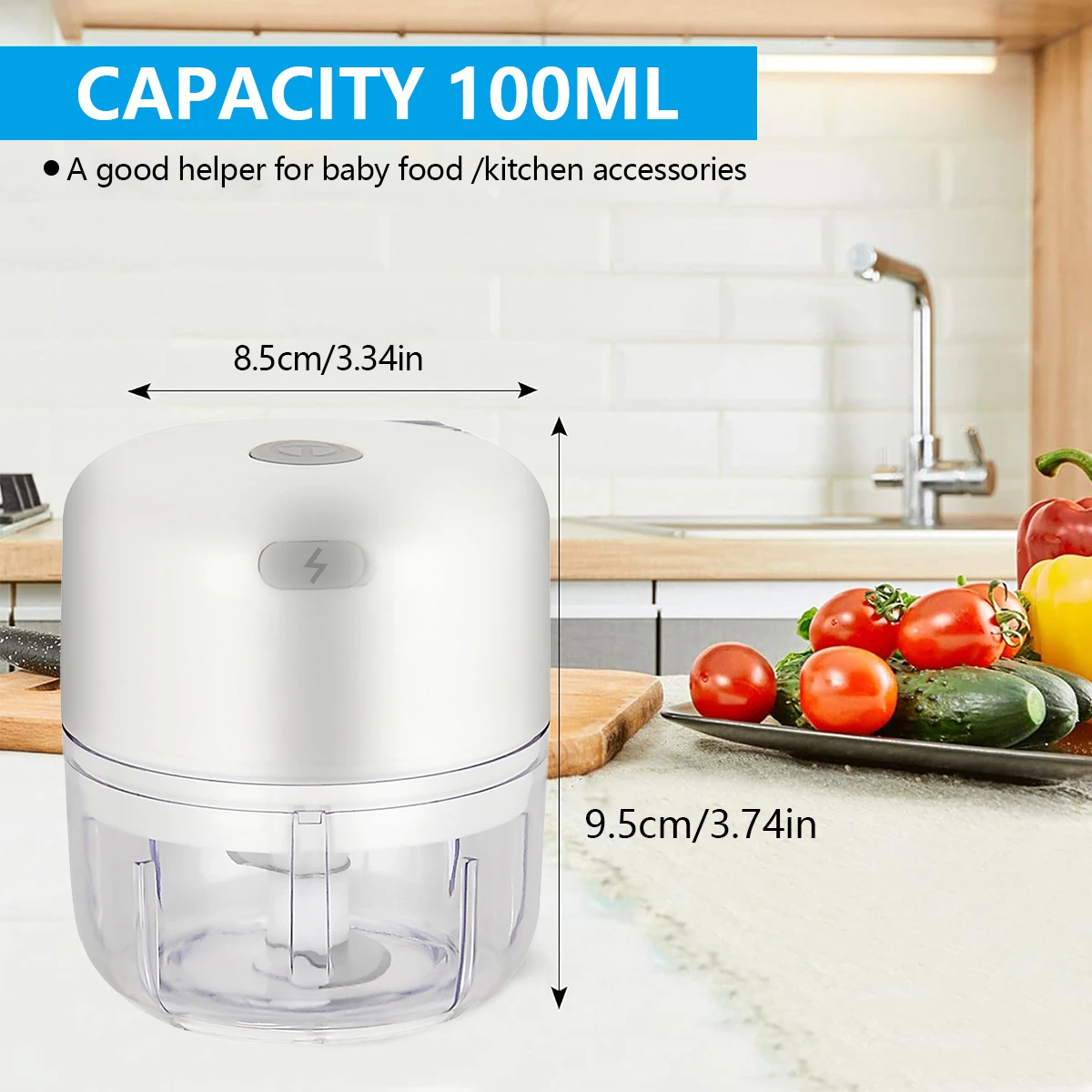 Hachoir à ail électrique sans fil, avec lame en acier inoxydable, Mini robot culinaire 100ml/250ml p