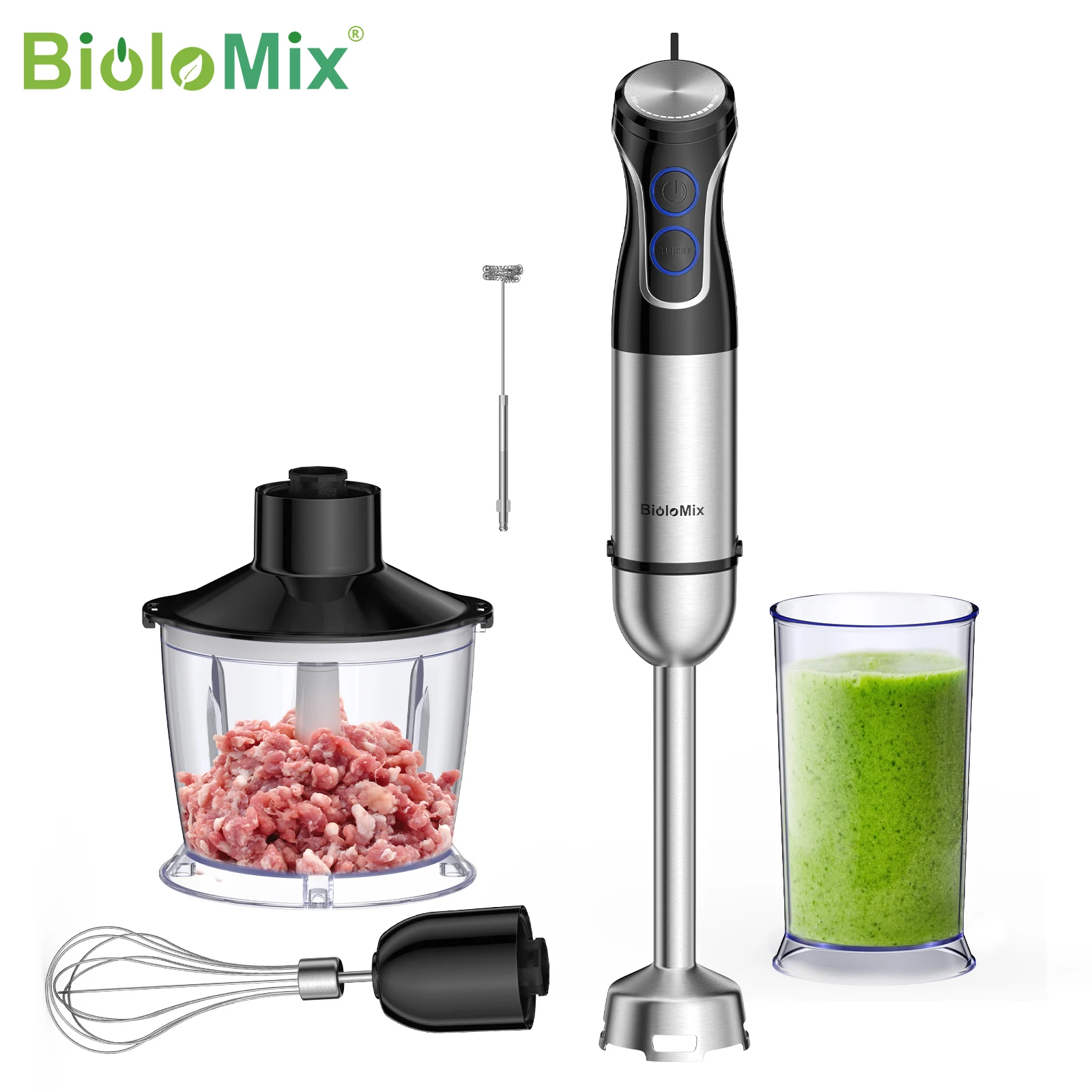 BioloMix – mélangeur à main à Immersion 5 en 1, mélangeur 1500W avec lame en acier inoxydable 304, r