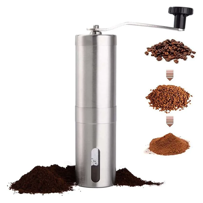 Moulin à café manuel en acier inoxydable, fraise conique manuelle, avec manivelle et 18 réglages rég