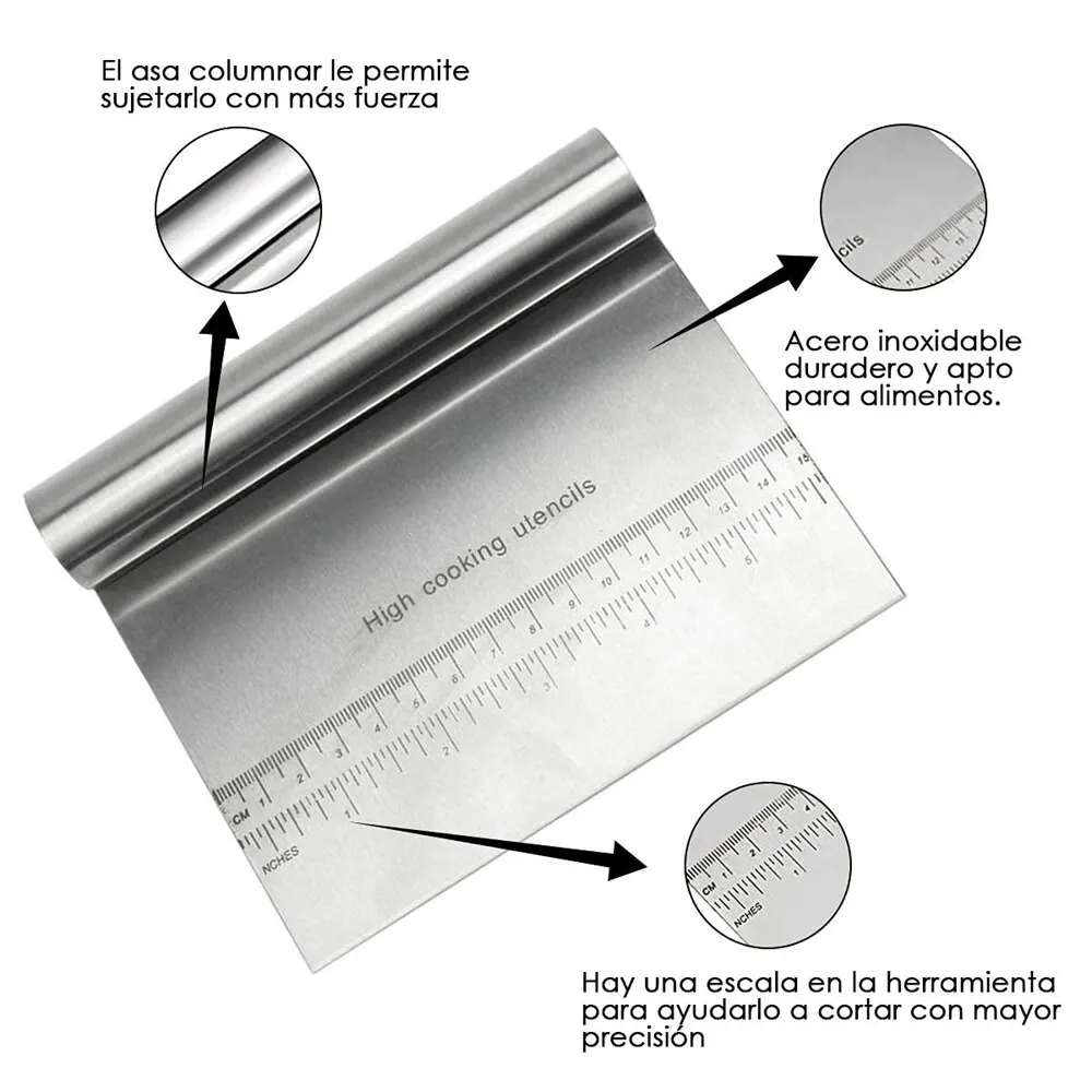 Grattoir à pâte en acier inoxydable, coupe-pizza, hachoir avec échelle de mesure, séparateur de gâte
