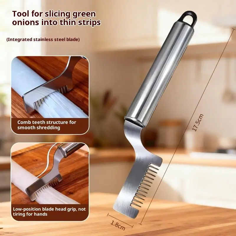 Couteau de cuisine en soie, couteau à oignon vert haché en acier inoxydable, tête de coupe incurvée,