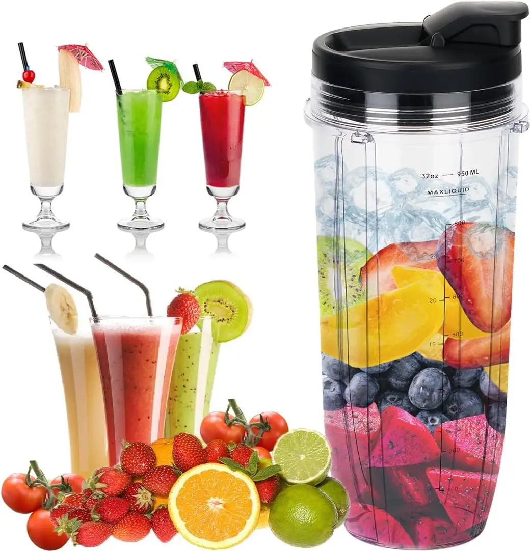 Tasse de mélangeur de 32oz avec couvercle à emporter pour mélangeur Ninja BN401, BL456, BL480, BL201