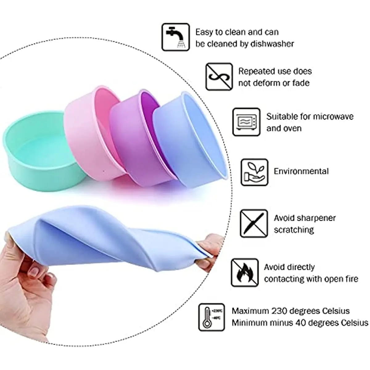 Moule rond en Silicone de forme ronde de 4, 6, 8, 10 pouces, petit gâteau, moule cylindrique pour Mo