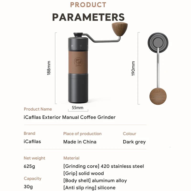 Icafilas – moulin à café manuel en acier inoxydable 420, moulin à grains de café à 7 cœurs, épaisseu