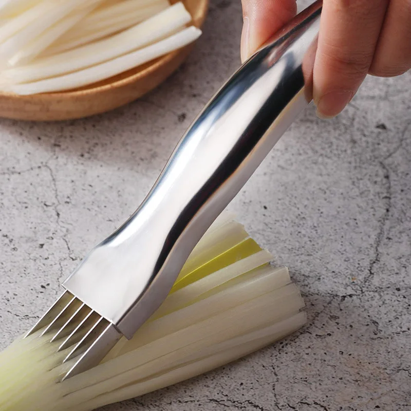 Couteau de cuisine en soie, couteau à oignon vert haché en acier inoxydable, conception à manche inc