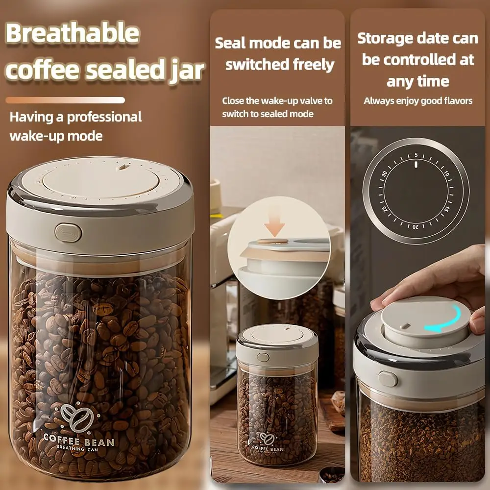Pot scellé sous vide de grains de café de qualité alimentaire avec traqueur de date et conteneurs de