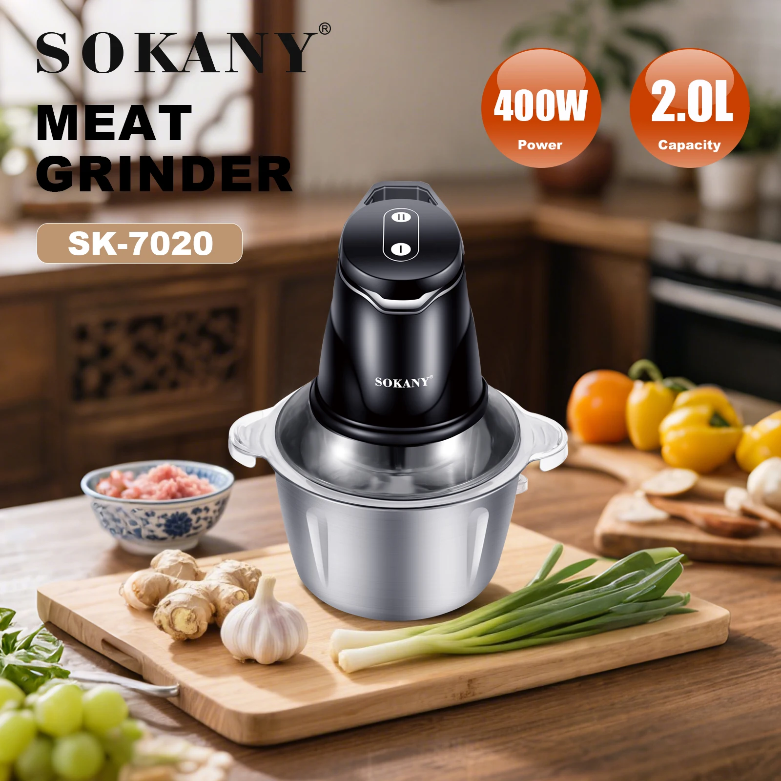 SOKANY7020 hachoir à viande, Machine de cuisson électrique, hachoir à légumes et hachoir à ail, assi