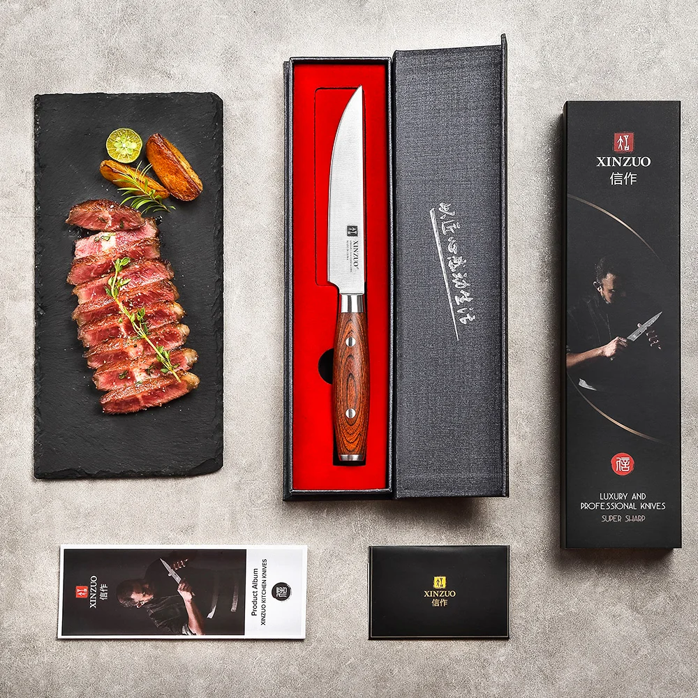 XINZUO Couteau de cuisine professionnel, 5 "Couteau à steak, Rasoir Tranchant, Outils de cuisine, Ma