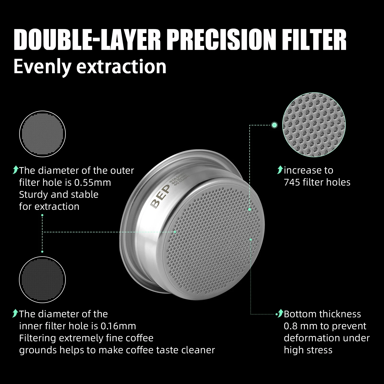 MHW-3BOMBER Expresso Café Filtre mir 12/15/18/20/22g Tasse Double Couche Livre Compatible avec Espre