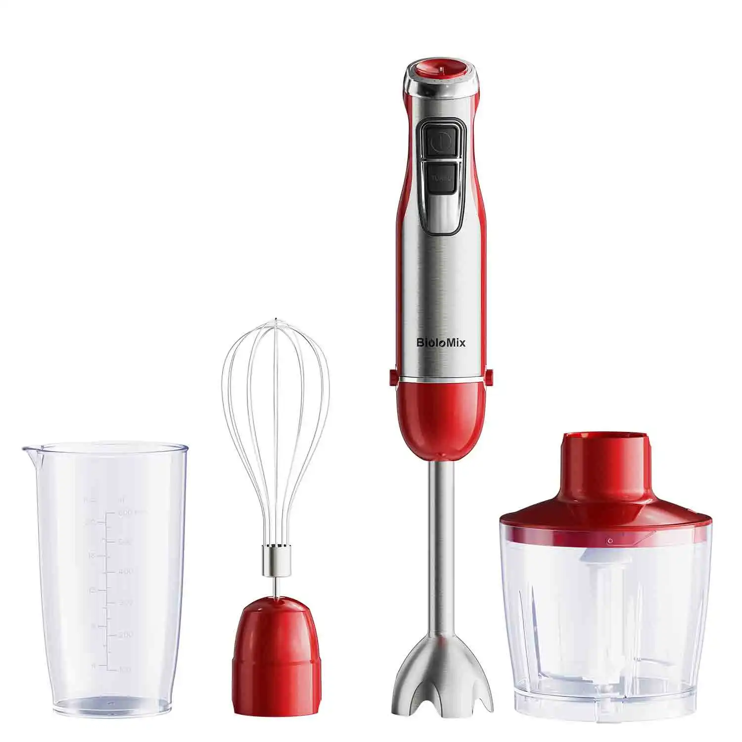BioloMix – mélangeur à main 4 en 1, 1200W, mélangeur à Immersion en acier inoxydable, hachoir, tasse