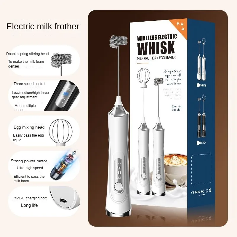 Mélangeur électrique USB, mousseur à café et lait portatif, mélangeur portable à 3 vitesses, machine