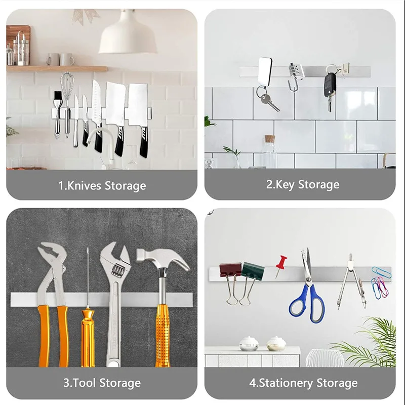 Support de couteaux en acier inoxydable, organisateur de bande, porte-couteau magnétique puissant, s